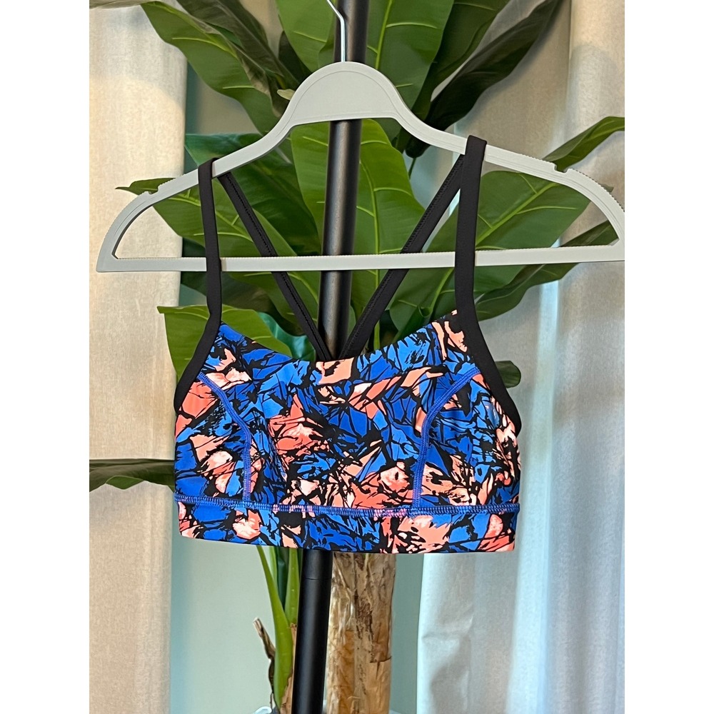 Lululemon Free To Be Bra Wild Blue Coral Abstract Strappy Sports Bra Size 6
